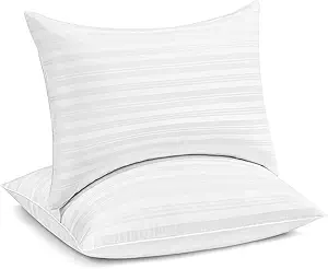 puredown® Goose Feather Down Pillows, Luxury Hotel Collection Bed Pillows for Sleeping Set of 2, 100% Cotton Cover with Silver Stripe, Standard Size