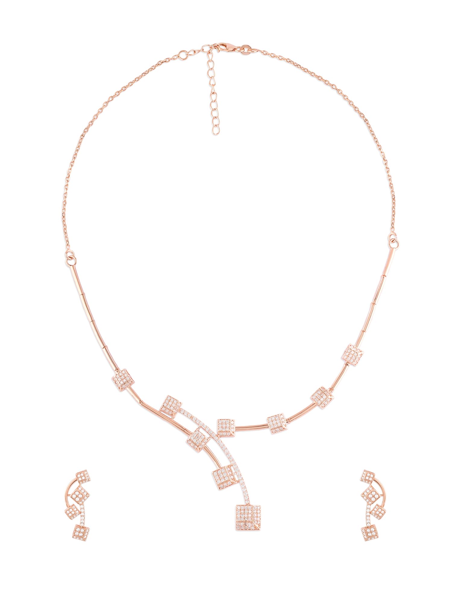 ZAVERI PEARLS Rose Gold Tone Dazzling Cubic Zirconia Detailed Bling Necklace & Earring Set For Women-ZPFK17652 (B0CXDJD67W) Amazon Price History, Amazon Price Tracker