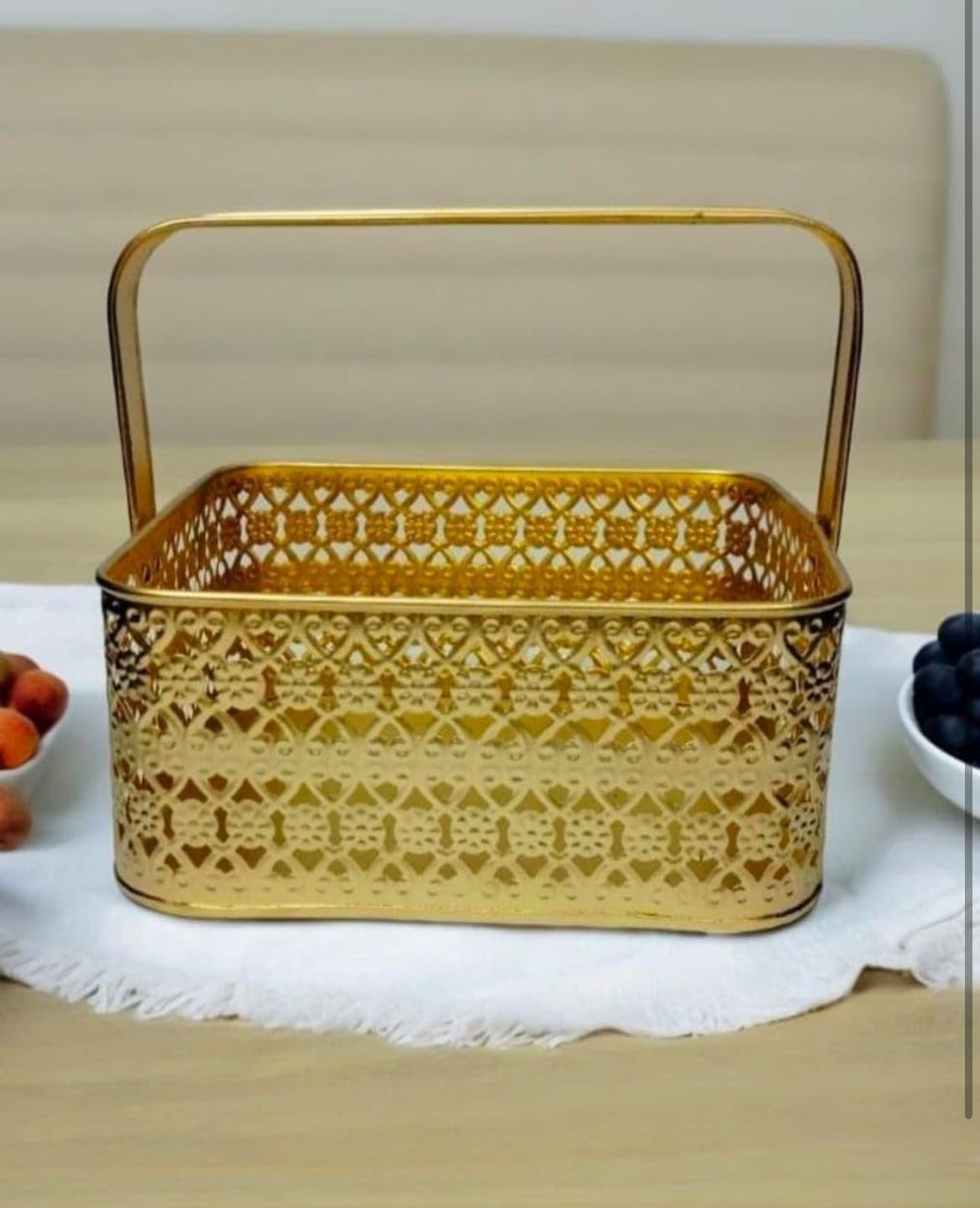 Gold Metal Flower Basket - Decorative Storage Basket -2 Gold Metal Flower Basket - Decorative Storage Basket -2