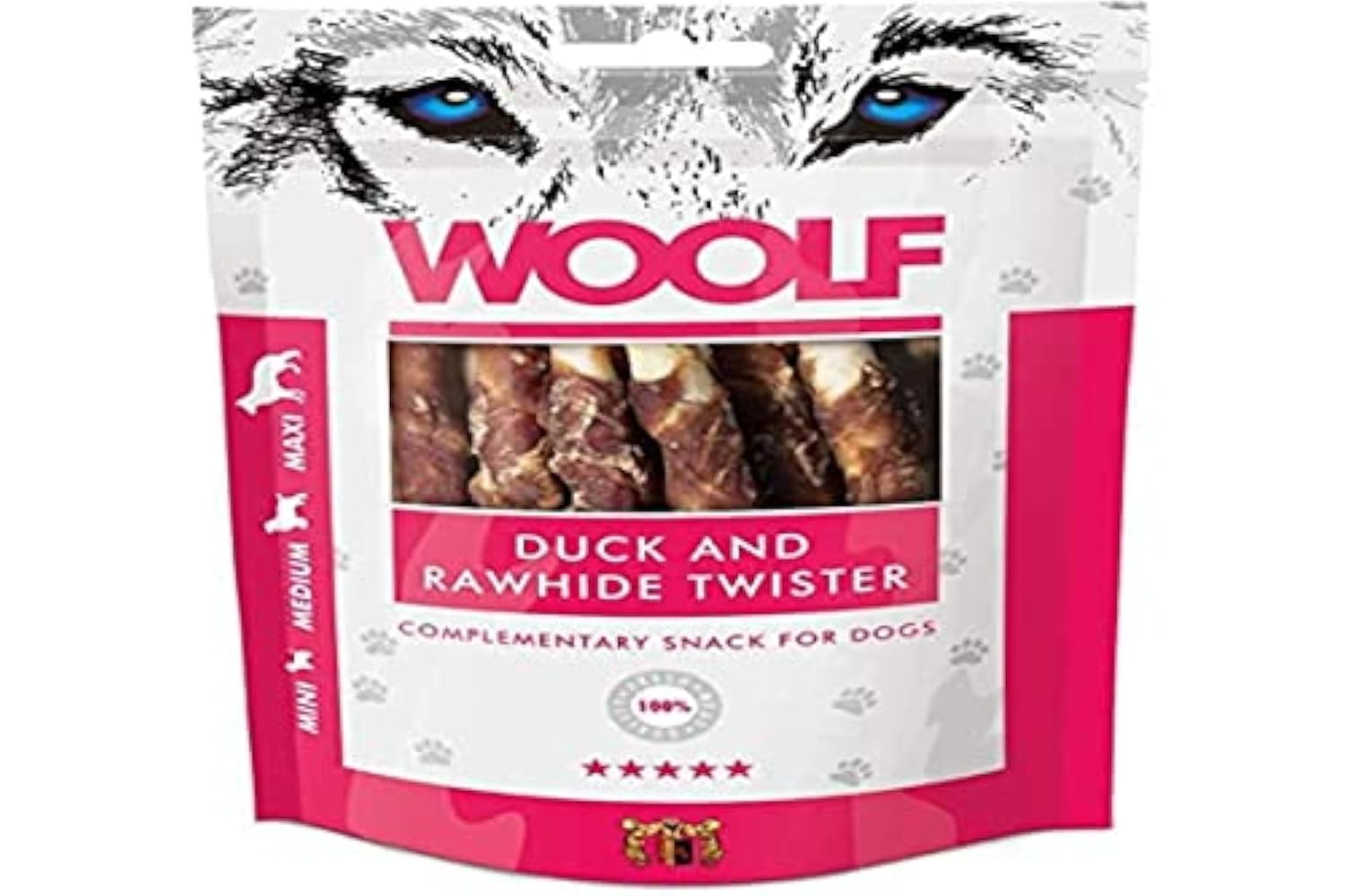 WOOLF Duck and Rawhide Twister - Complimentary Snacks for Dogs. Dog Treats with All-Natural Ingredients and High Meat Content, Free from Artificial Additives. Suitable for Dogs (100g)