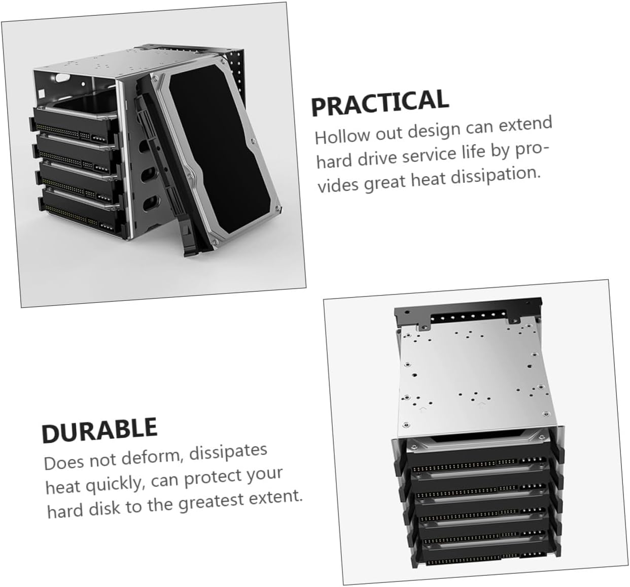 5-inch Hard Drive Cage with 5-Bay Tray and Cooling Fan, Hard Disk Mounting Bracket for Desktop PC Chassis, 5.25-inch Optical Drive Bay Converter Suitable for NAS and Server Storage