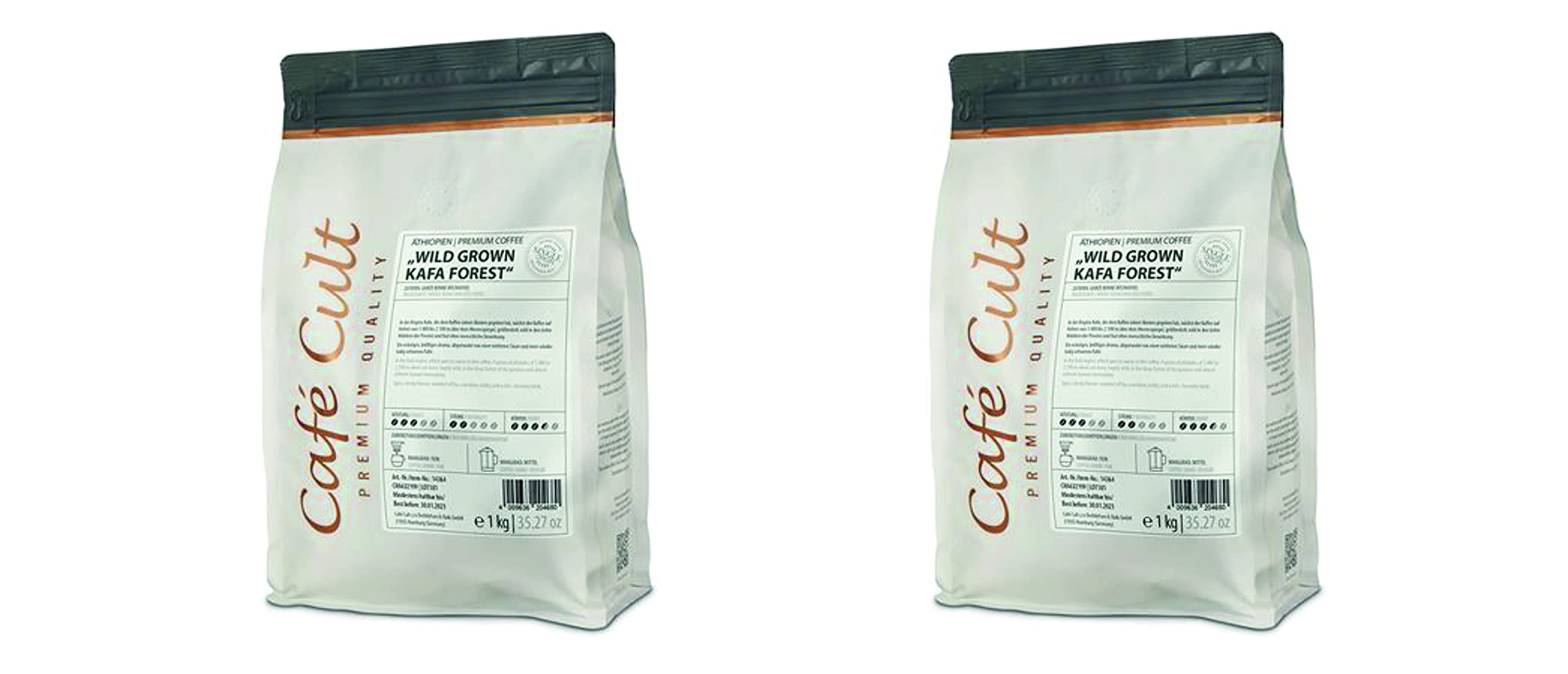 2 X NEU Café Cult Kaffee Äthiopien Wild Grown "Kafa Forest" in 1 kg Tüte, ganze Bohne = 2 kg