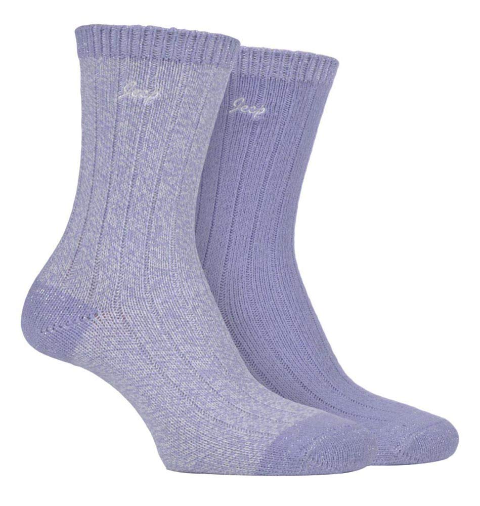 Jeep Women's Lilac/Cream - 2 Pairs Supersoft Cute Warm Ribbed Thick Hiking Boot Socks (4-8, )