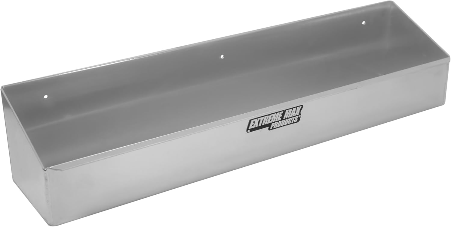 Extreme Max 5001.6449 Wall-Mount Aluminum 8-Quart Liquids Storage Shelf for Race Trailer, Garage, Shop, Enclosed Trailer, Toy Hauler - Holds Eight 1-Quart (32 oz.) Bottles, Silver