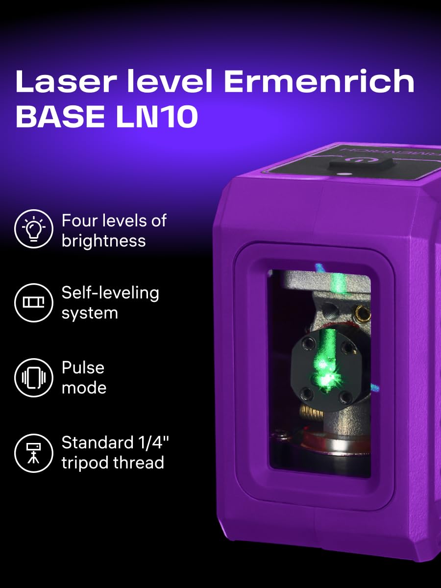 BASE LN10 Livella Laser Autolivellante 30m Modalità Impulso | Laser Orizzontale e Verticale a Linee Incrociate Verde, IP54 Impermeabile, Luminosità Regolabile, per Decorazione Domestica