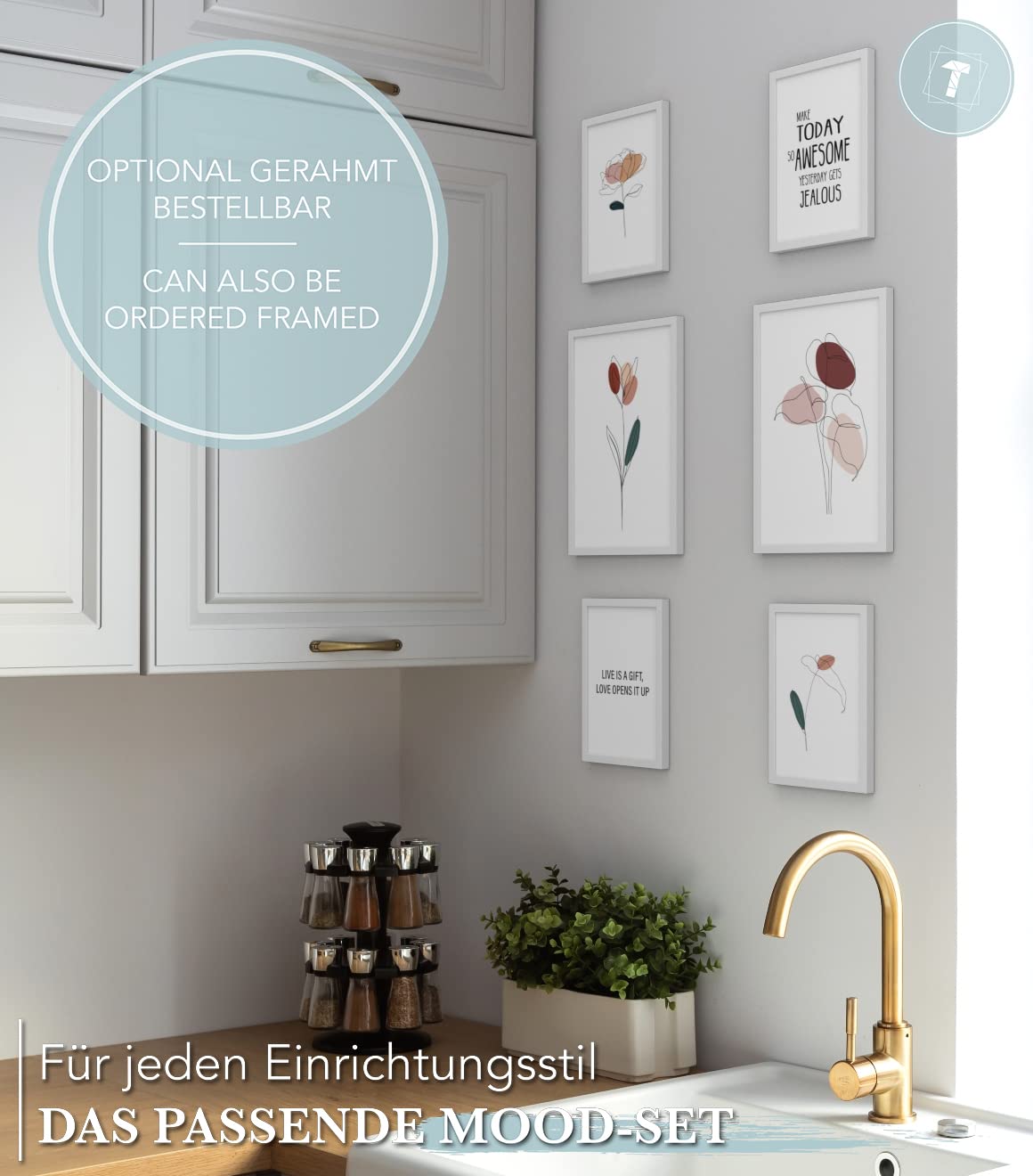 Papierschmiede® Mood Poster Set Blumen Abstrakt, Bilder Wohnzimmer Deko Schlafzimmer, 2x DIN A2 und 4x DIN A3, Zeichnung Gemälde Rose Tulpe - Wandposter ohne Rahmen