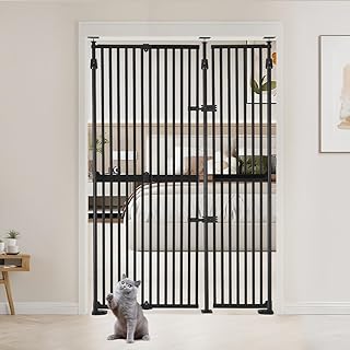 unipaws 190 cm High Extra Tall Cat Gate, Upgrade 3 Support Pillars-Stable Increase, Auto Closing and No Drilling Cat Dog Proof Safety Gate for Doorway, Stairs, Fit For 89-129.5 cm Wide Opening, Black