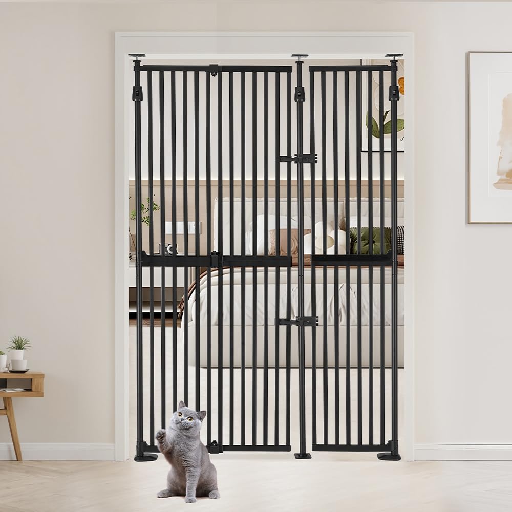 unipaws Puerta extra alta para gatos de 75 pulgadas de alto, cierre automático y sin perforaciones, puerta de seguridad para puerta, pasillo, escaleras, a prueba de perros y gatos, apto para apertura
