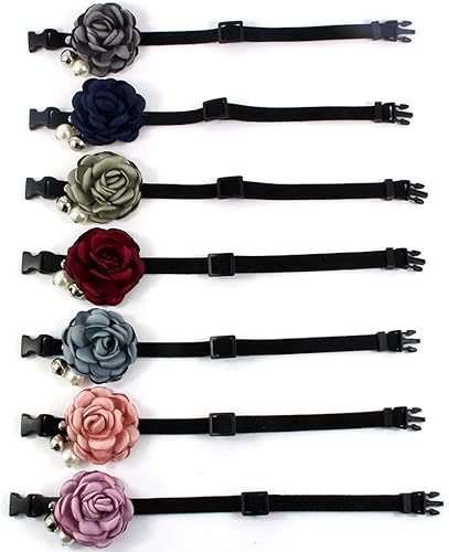 Miniatura 2 de Everflowering - Collar con lazo para perro y gato con diseño de rosas y flores, collar de gamuza para cachorro con campana, accesorio para disfraz