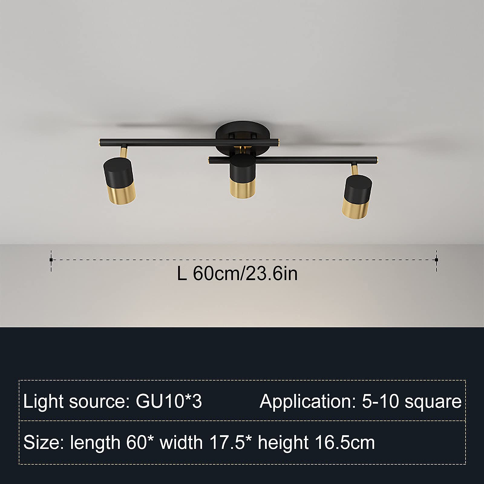 Spot LED Rotatif en Fer forgé Noir doré avec Ampoules GU10 pour éclairage sur Rail pour Salon, Magasin de vêtements, éclairage Commercial, 5 lumières，3 Lights