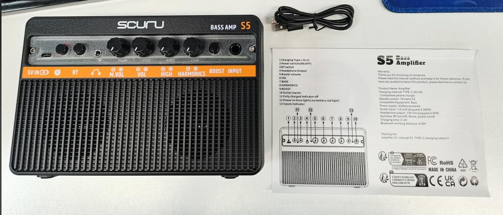 Btuty 20W Piccolo Basso Elettrico Amplificatore Portatile Basso Chitarra Pratica Altoparlante per Pratica Quotidiana Prestazioni di Strada Amplificatore Ricaricabile Supporta Connessione BT/Cuffia