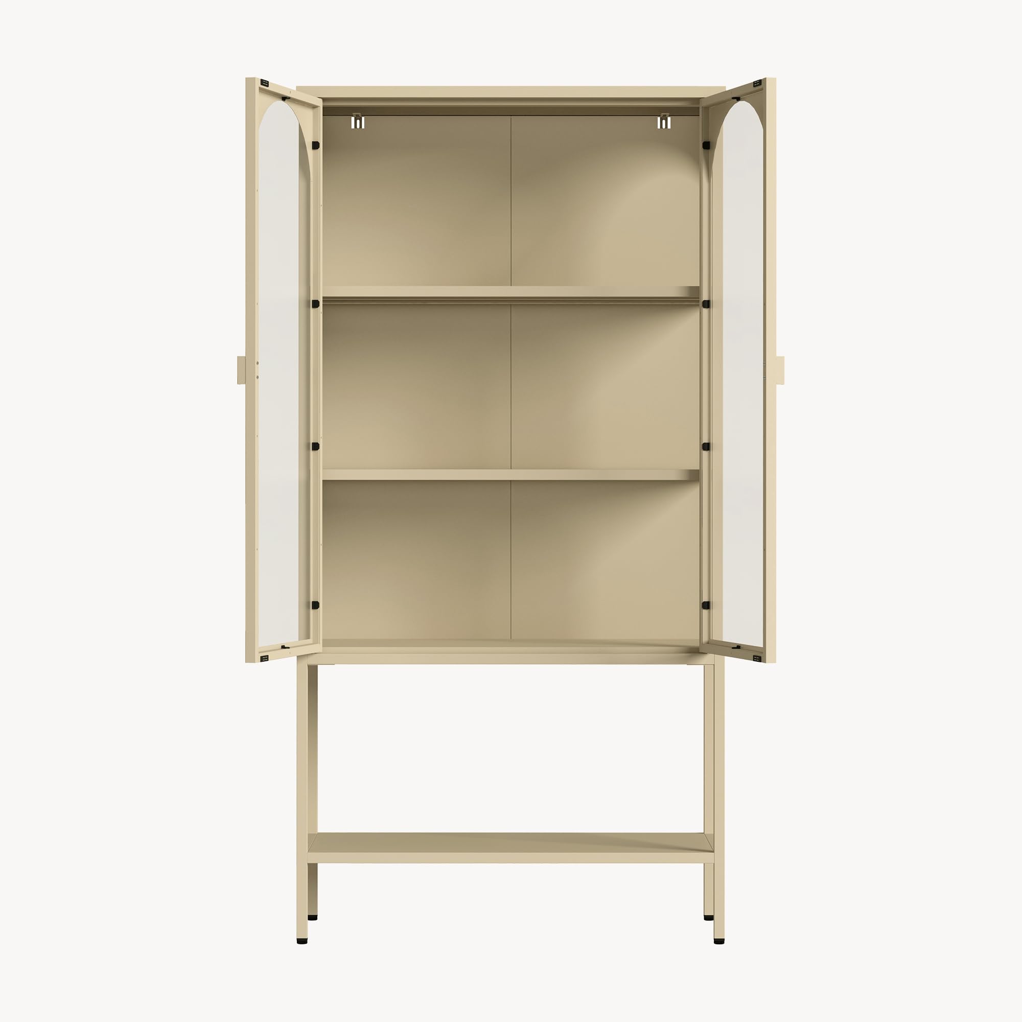 [en.casa] Vitrina Klippestad Aparador Alto 1 con Estante Inferior 2 Puertas de Cristal Transparente 3 Compartimentos Cerrados Mueble Auxiliar para Cocina Comedor Oficina Acero 160 x 80 x 35 cm - Camel