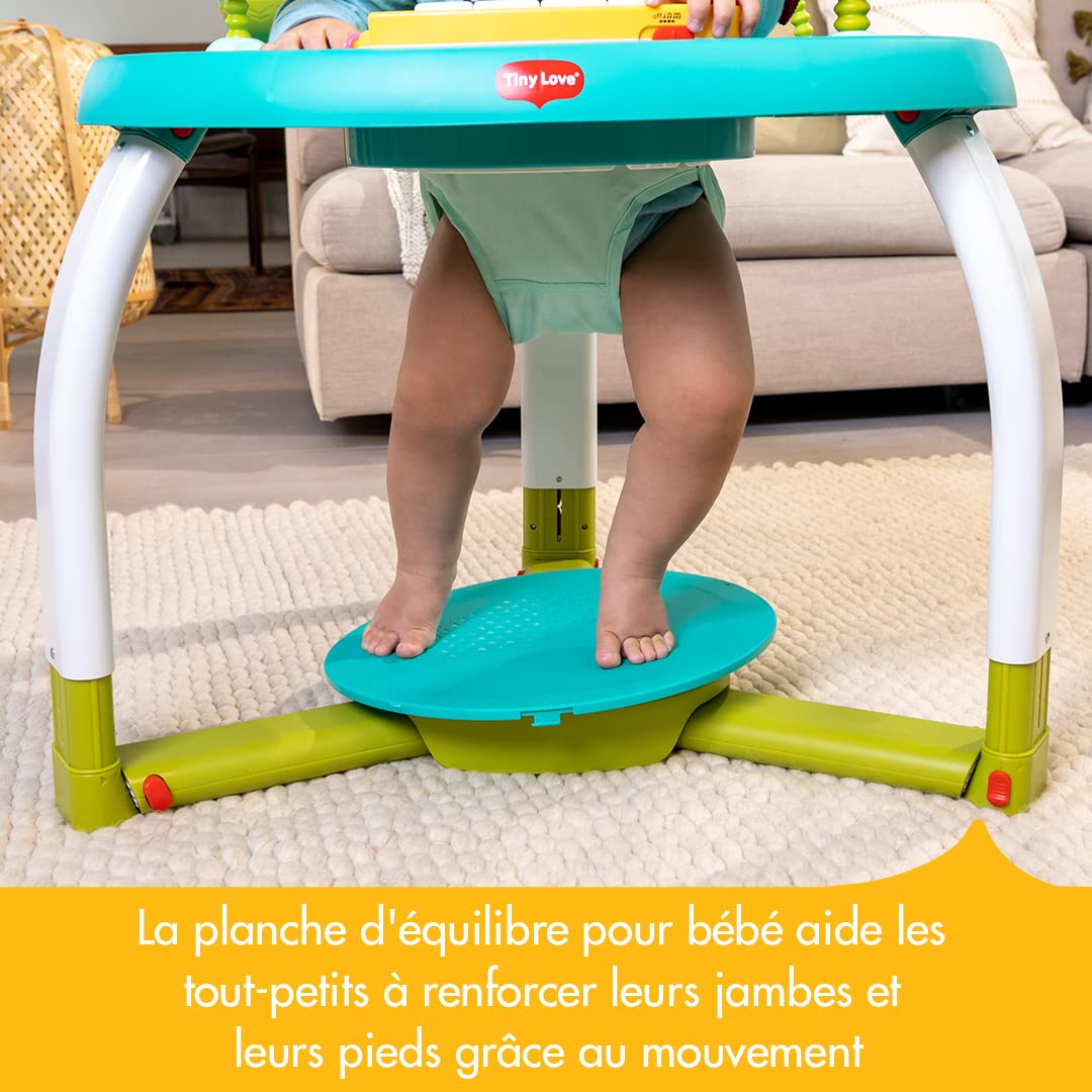 Tiny Love Centre d'activités stationnaire 5 en 1, Centre d'activités pour bébé, jouets détachable, planche d'équilibre, table de jeu et chaise, De 3 à 36 mois, collection Meadow Days
