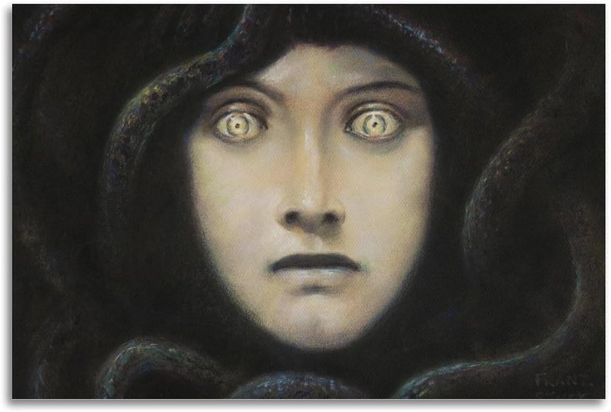 Franz Von Stuck Poster Head Of Medusa Canvas Painting 40x65cm Frameless
