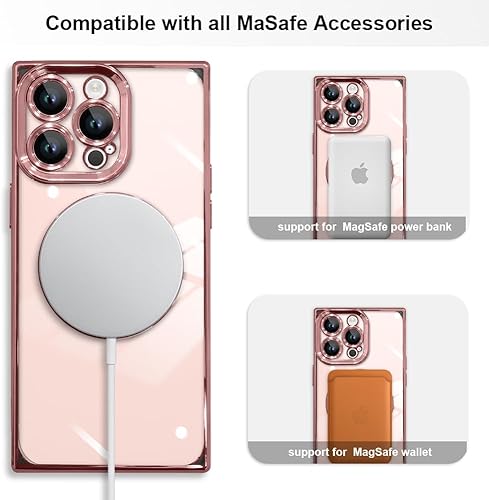 Miniatura 2 de Funda magnética transparente para iPhone 15 Pro cuadrada (compatible con MagSafe) con patrón de corazón de amor para mujeres y hombres, borde de TPU