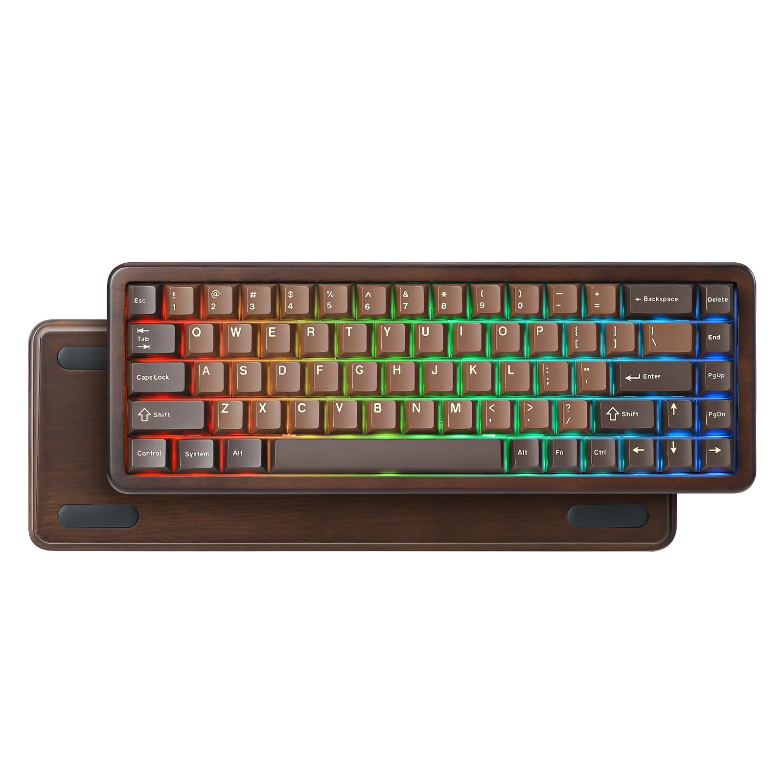 YUNZII WOOD68 Teclado Mecánico Inalámbrico 65% de Madera (Candy) | Bluetooth/2.4G/USB-C, Retroiluminación RGB, Montaje Tray, Hot-Swap con Teclas PBT Keyboard US ANSI para Mac/PC
