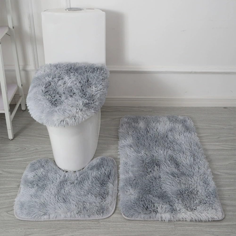 RichVibe Juego de 3 alfombras de baño coloridas de microfibra suave con relleno grueso, respaldo de látex antideslizante, lavable a máquina, color gris