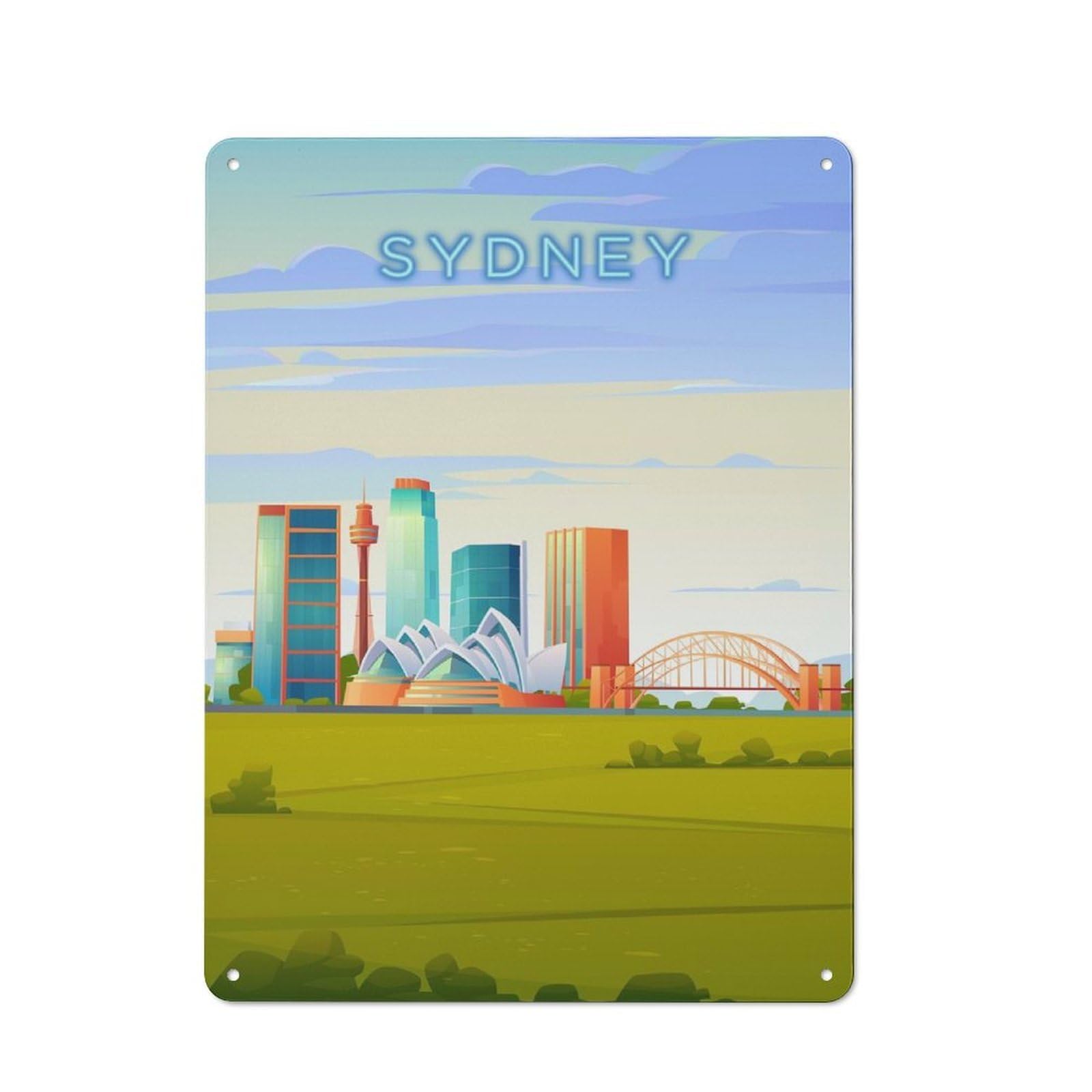 Junmoney Sydney-1 Sydney Retro Metal Plaque 40X30cm For Guest Room Or Hallway, Housewarming Present For People Styling Guest Room And Hallway