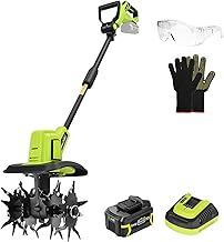 SnapFresh Cordless Tiller Cultivator, 20V Electric Garden Tiller with 4.0AH Battery and Fast Charger, 300 PRM Battery Powered Rototiller, 9" Width 6.6" Depth, 3 Speed Handheld Tiller with Steel Tines