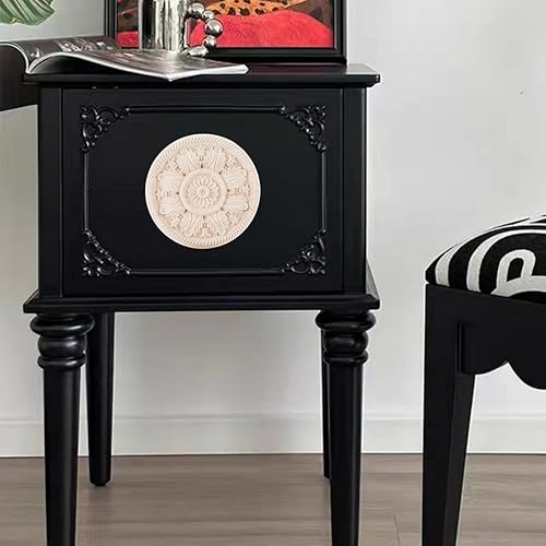 Miniatura 4 de BSYMDH Apliques redondos de madera onlays sin pintar, calcomanía de madera tallada para bricolaje, muebles tallados en madera, apliques para pared,