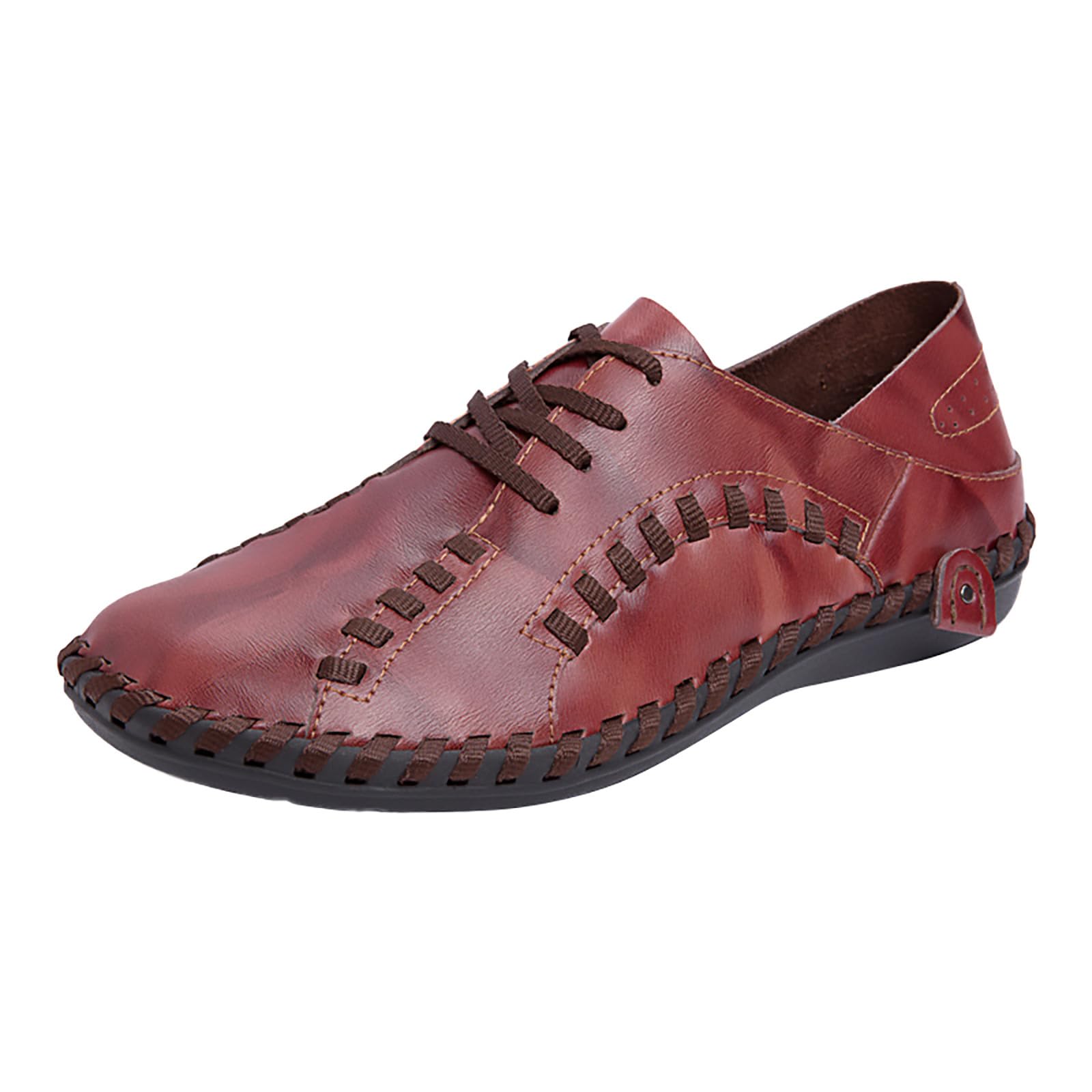 Zapatos de senderismo hechos a mano para hombre, zapatos casuales con cordones, transpirables, cómodos, zapatos de cuero para caminar al aire libre, zapatos de conducción informales, zapatillas de