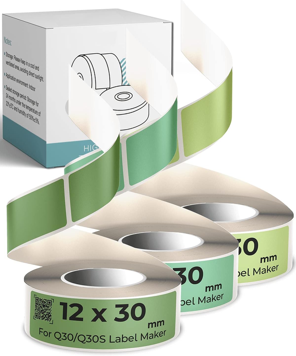 Phomemo Q30S Thermal self-Adhesive Label, 3/8" x1 1/8" (12x30mm) Rectangle Labels, Compatible with Phomemo Q30 Q30S Q31 Q32 Label Maker, Emerald/Green/Jasper,160pcs/Roll, 3 Rolls
