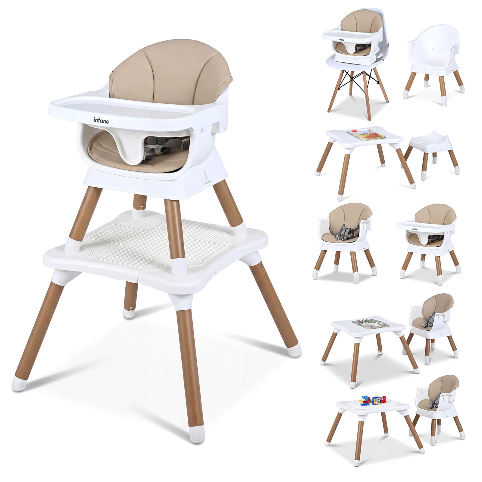 INFANS Baby High Chair, 9 in 1 Convertible Highchair for Babies and Toddlers, Building Block Table Dining Booster Seat Activity Desk Kids Stool with