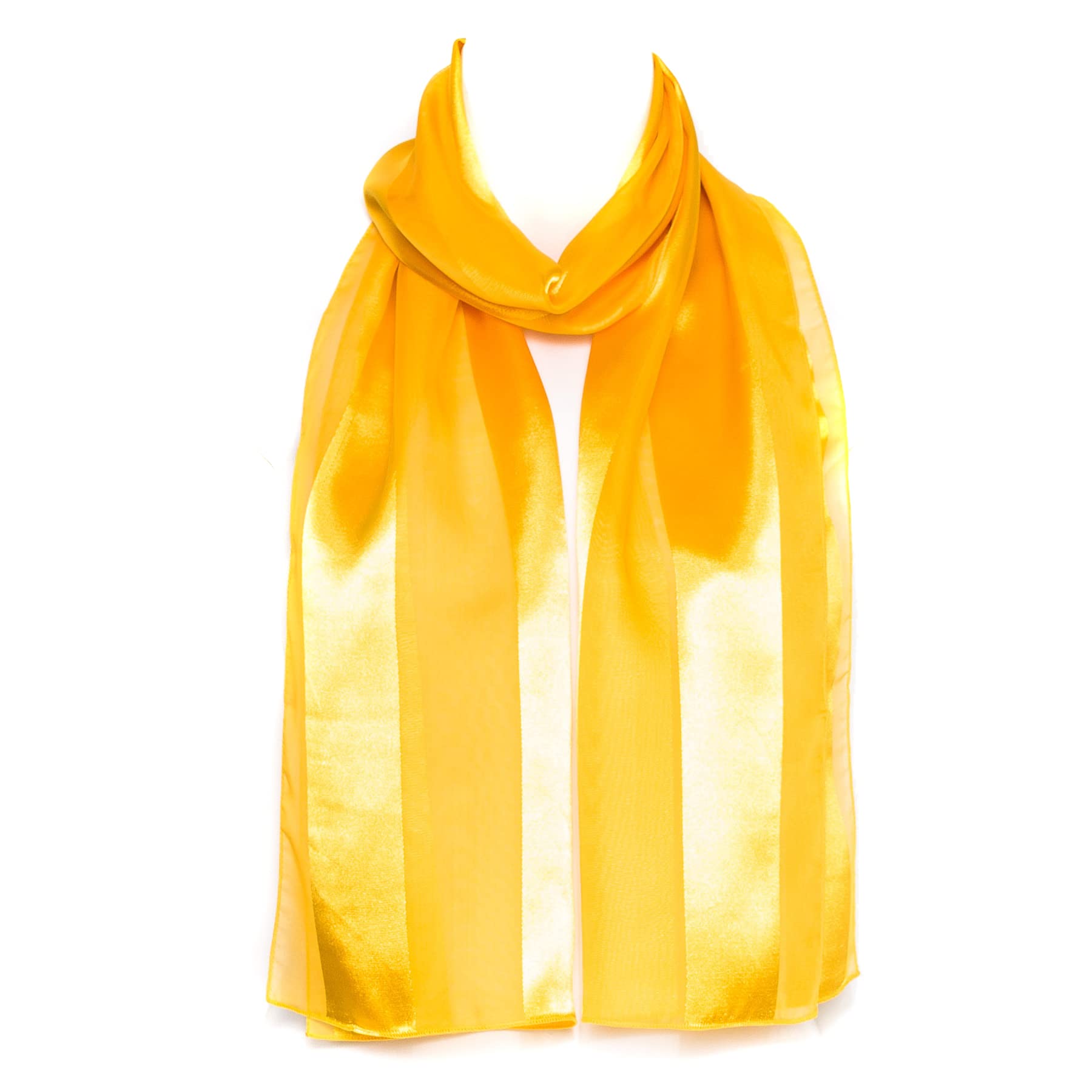 Hat To Socks Premium Chiffon Satin Scarf for Women - Korean Made Lightweight Sheer Fashion Wrap, Soft Elegant Shawl (Yellow)