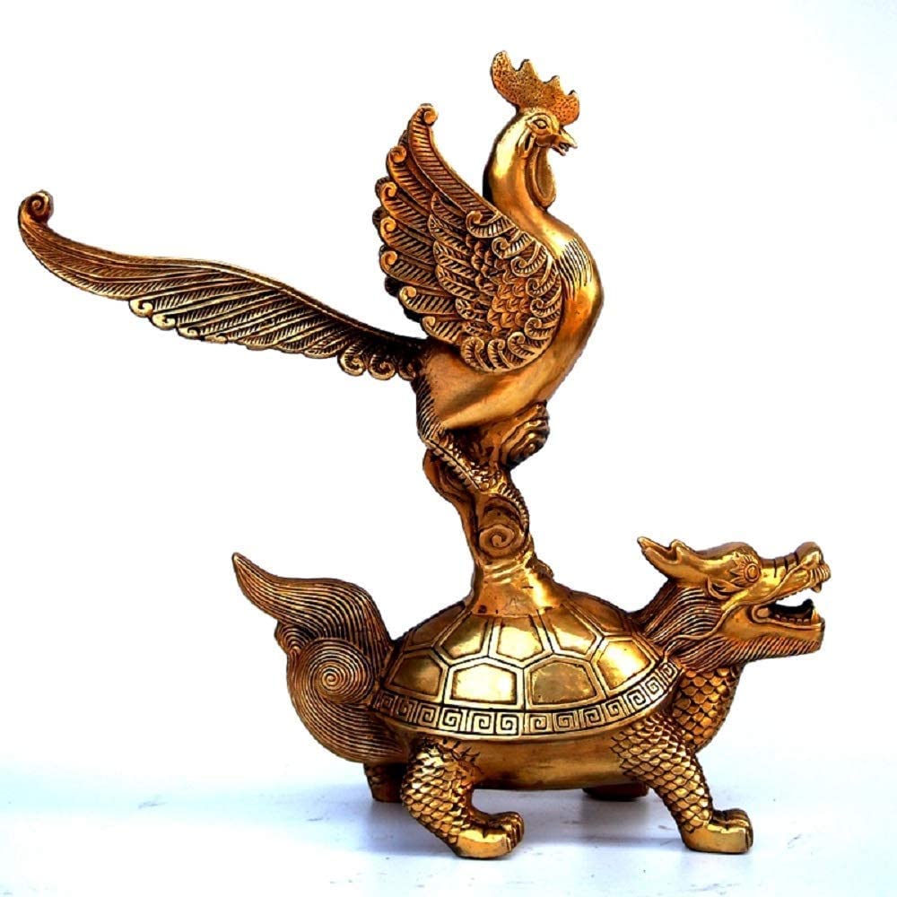 Amazon.co.jp: 純銅龍亀銅鳳凰像中国彫刻繁栄置物マスコット装飾