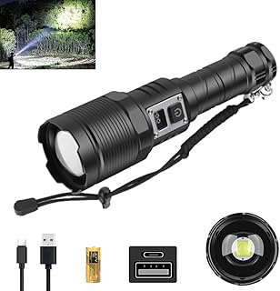 Rechargeable 1000000 Lumens XHP70 Most Powerful LED Flashlight,High Powered Handheld Flashlight zoomable,5 Lighting Modes IP65 Waterproof Super Bright Tactical Flashlights,for Emergency,Camping