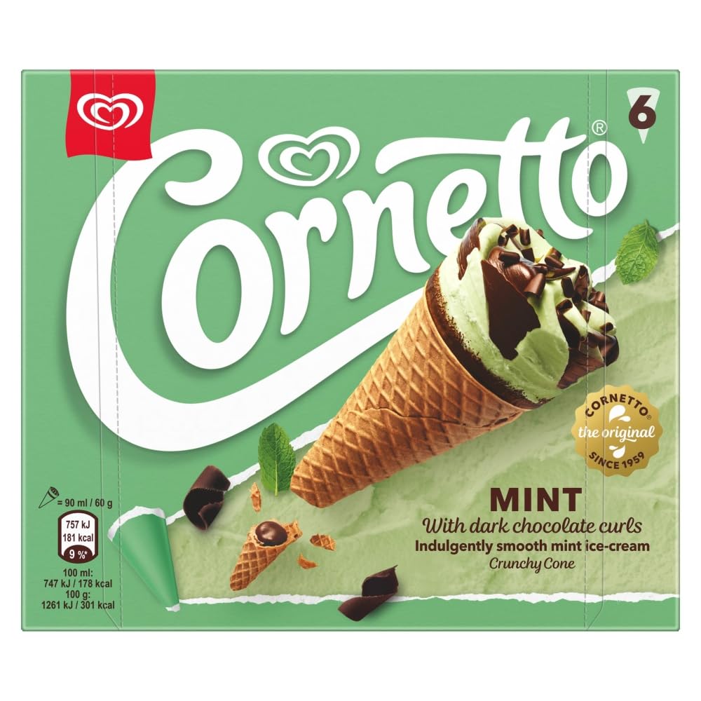 Cornetto Mint Ice Cream Cones 6 x 90ml