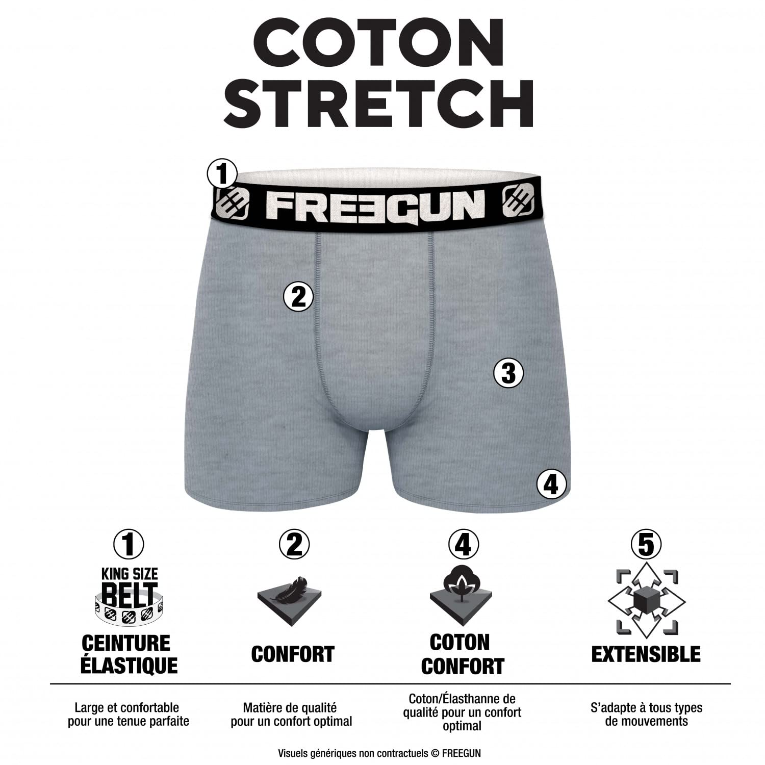 Freegun Boxer Homme Coton, Calecon Homme, Ajustement Parfait, Stretch (Lot de 6)