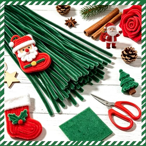 Image of VZF Green Pipe Cleaners,200pcs Chenille Stems,Craft Pipe Cleaners,Green Chenille Stems,Set of Bulk Craft Supplies for DIY Flowers,Arts,Crafts,Decorations,Toys for Ages 5-7