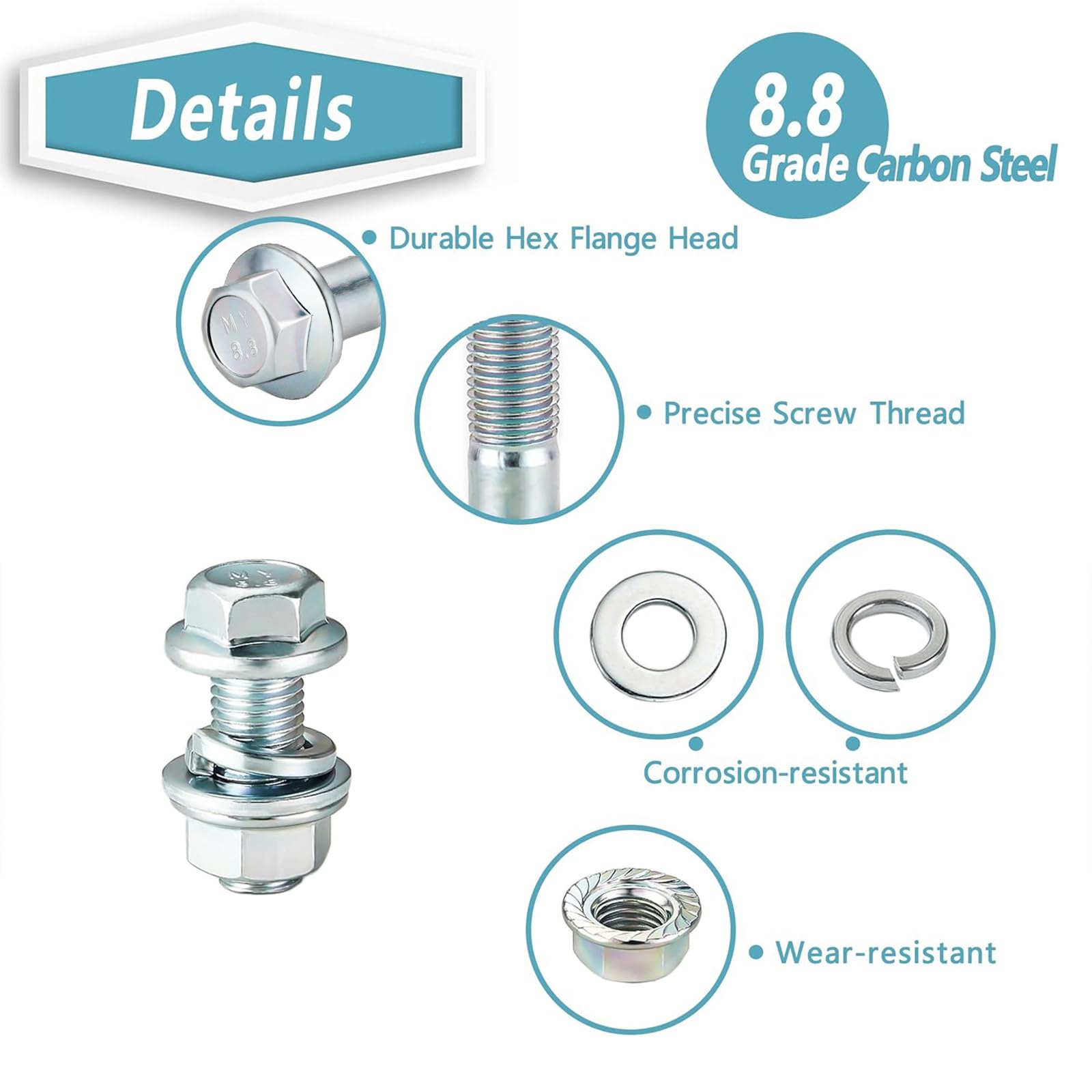 M6-1.0 (50 Piezas) Tuercas De Brida Hexagonal