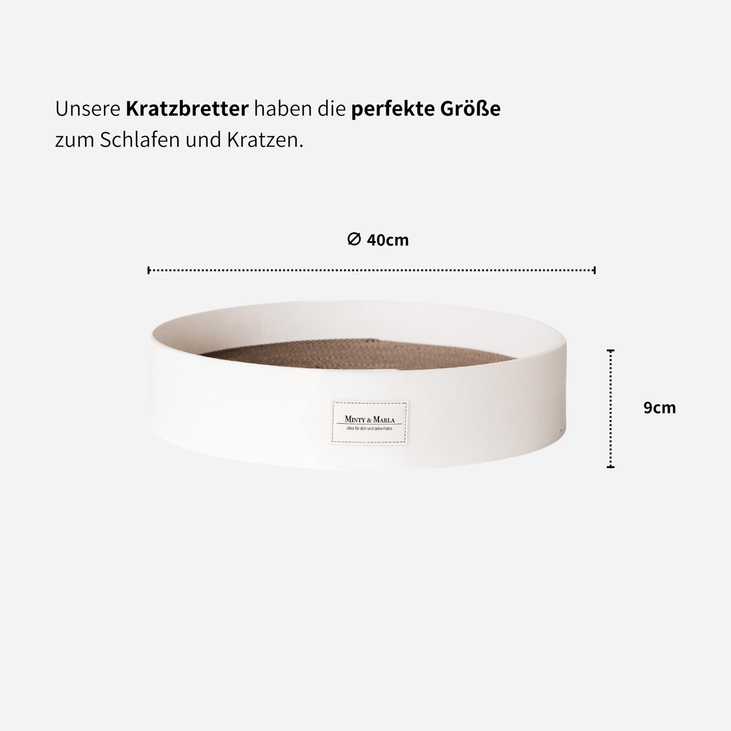 Minty&Marla® | Kratzbrett inkl. Katzenminze | Kratzmöbel für Katzen | Kratzpappe | Stylisches Kratzboard Katze | Katzenbett für Katzen mit Filzrand | Schlafplatz und Kratzmöglichkeit | Weiß