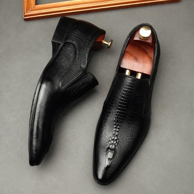 Men's Vintage Crocodile Print Slip On Dress Shoes Pointed Toe Comfort Breathable Chunky Heels Dress Shoes for Business Work Dating3