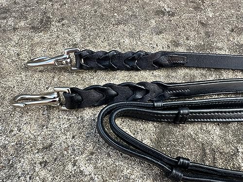 Equipride Zügel aus Leder zum Arbeiten von Hunter mit Schnellverschluss-Karabinerhaken (voll, schwarz)