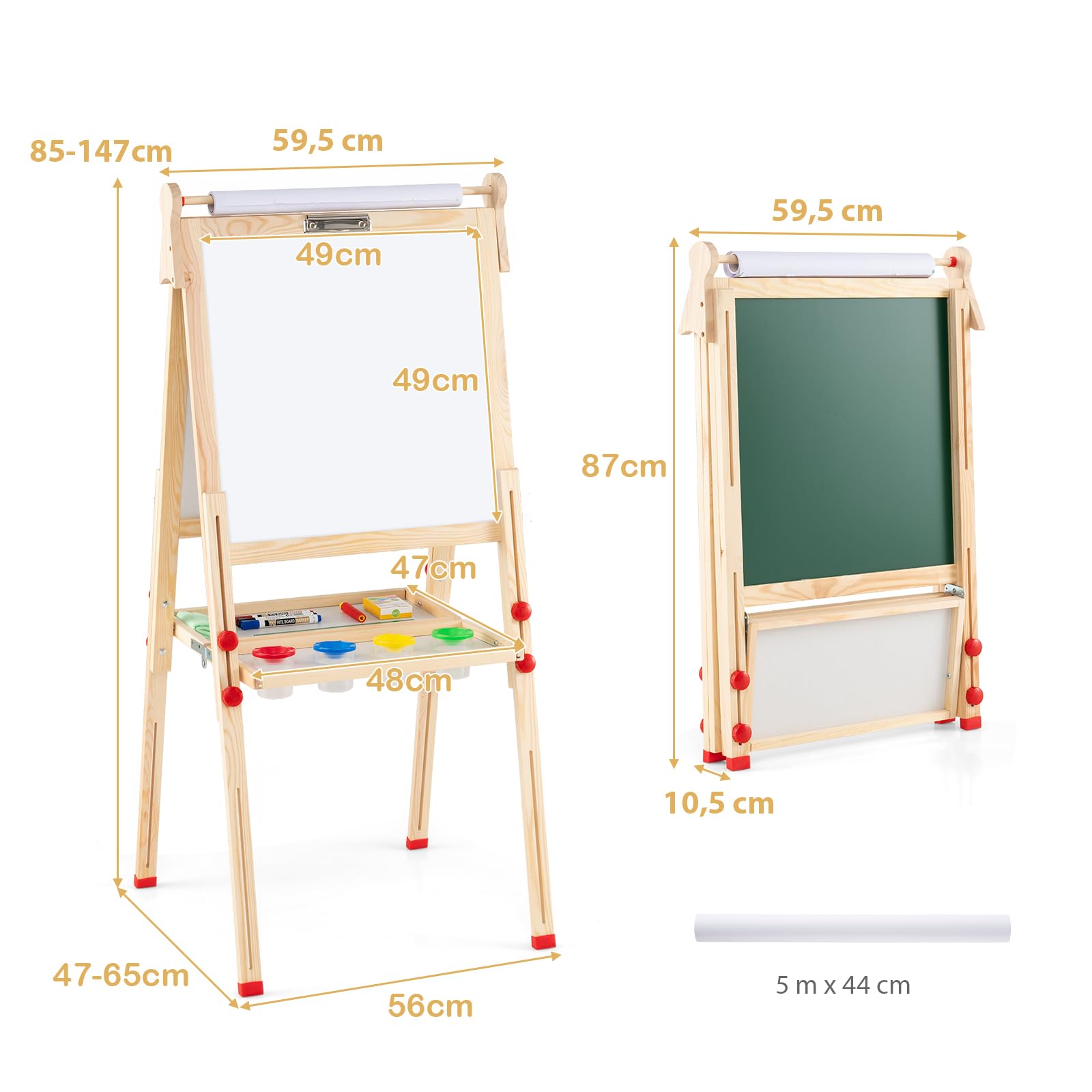 GOPLUS Höhenverstellbare Kinder Staffelei, Doppelseitige Magnettafel inkl. Whiteboard & Kreidetafel & Zeichenpapier, Klappbare Standtafel mit Komplettem Zubehör, für Kinder ab 3 Jahren