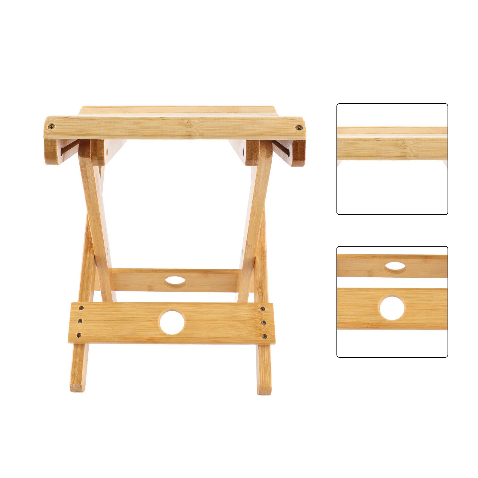 Brrnoo Taburete Plegable de bambú con Esquinas Curvas Antirrayas para Baño | Adecuado para Afeitado, Sauna, Spa, Patio y Viajes, Pintura a Base de Agua No Tóxica, Material de bambú Resistente