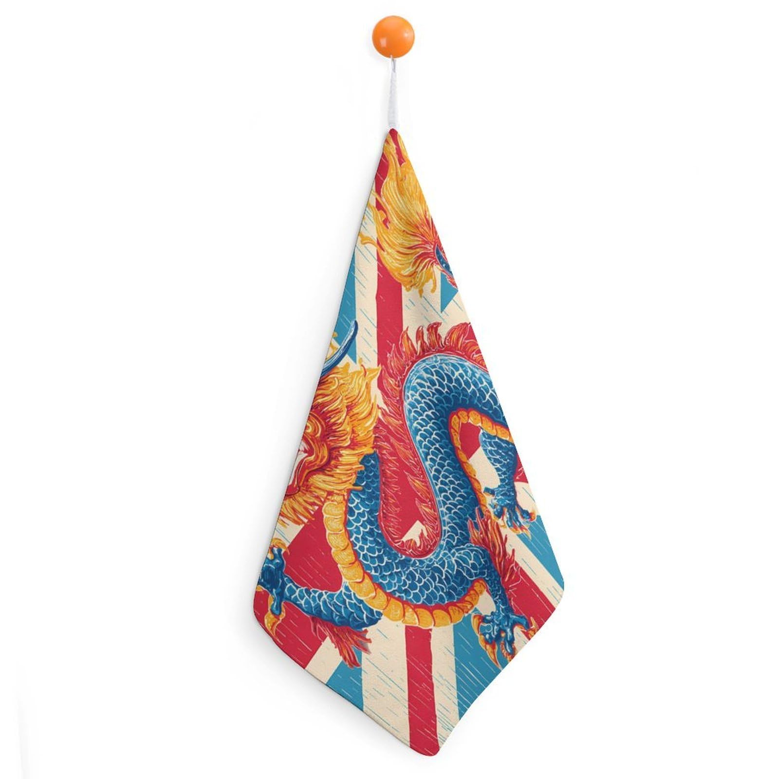 TXFBTRFSA Dragon On England Flag Hand Towels with Hanging Loop Kitchen Towel Handkerchiefs Cleaning Cloths