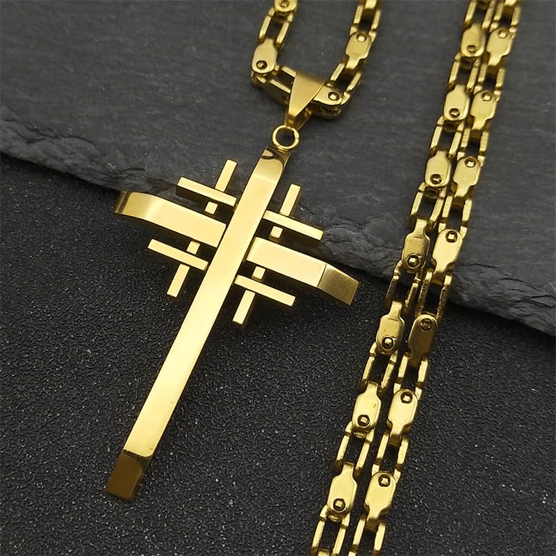 Punk Crusaders Cross Necklace Pendant for Men Women Stainless Steel Prayer cruz (Metal Color: 55cm DC SR)4