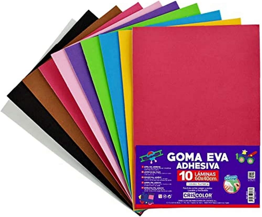 CRISCOLOR GOMA EVA 40x60cm. ADHESIVA SURTIDO 10 COLORES