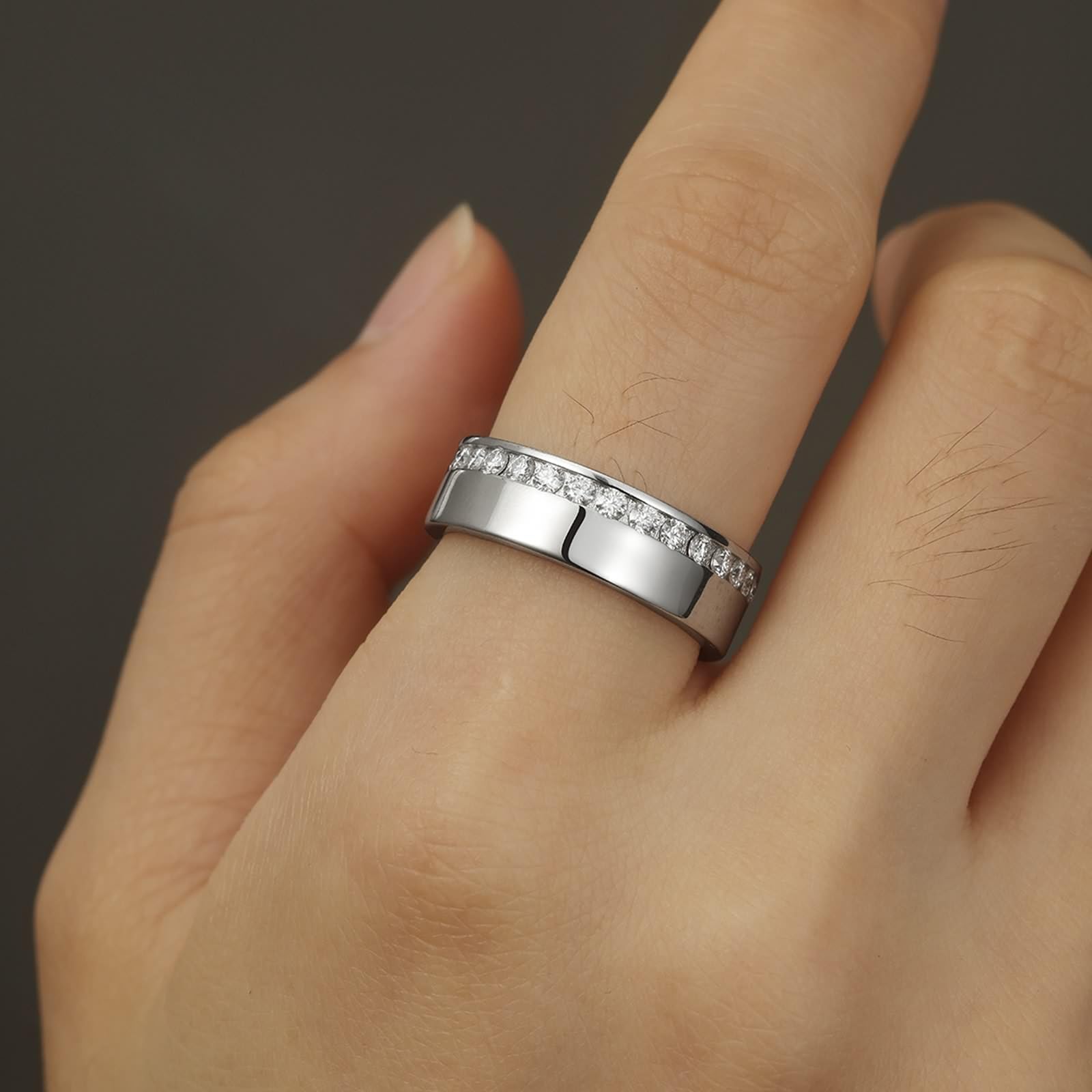 950 Platinum obrączki ślubne, drobna obrączka z moissanit prawdziwe złoto, PT950 pierścionki przyjaźni, rozm. 47 (15,0)