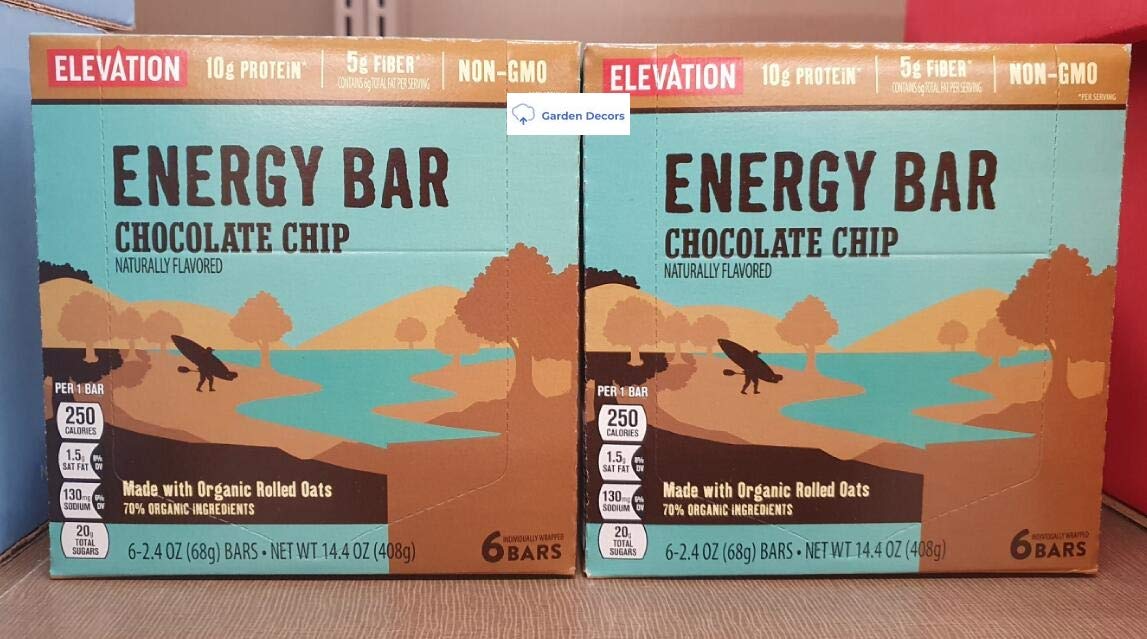 Elevation Energy Bar Chocolate Chip 14.4oz 408g (2 Boxes)