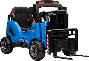 12V Kids Ride On Forklift Car, Electric Ride On Construction Car Toy for Toddles With Remote Control, Liftable Fork and Pallet, Low-Power Alarm, 2 Speeds, Music, Blue