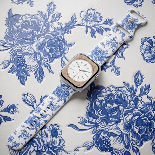 Image of Floral Band Compatible with Apple Watch Bands for Women 40mm 42mm 41mm 38mm 44mm 45mm 46mm 49mm, Cute Pattern Flower Soft Silicone Sport Strap for iWatch Series Ultra 11 10 SE 9 8 7 6 5 4 3 2