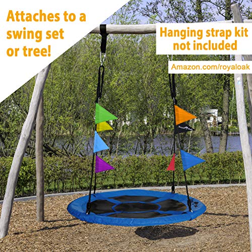 Royal Oak Saucer Tree Swing,Giant 40 Inches With Carabiners And Flags, 700 Lb Weight Capacity, Steel Frame, Waterproof, Easy To Install With Step By Step Instructions, Non-Stop Fun! (Blue) #TOP2