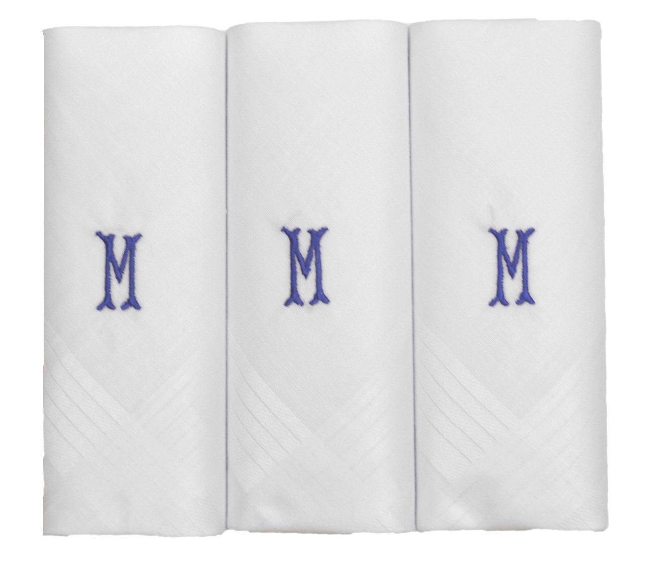 Mens/Gentlemens 3 Pack Plain White Handkerchiefs With 1 Letter Name Initials, M