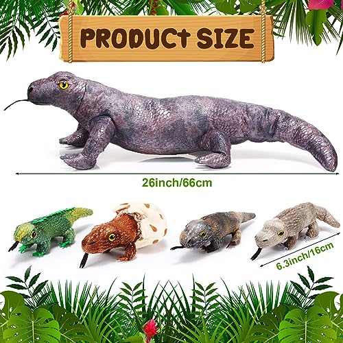 Zomiboo 5 Pieces Komodo Dragon Plush Toy Set 26 Inch Monitor Lizard Stuffed Animal with 4 Plush Baby Lizards, Stuffed Komodo Dragon Plush Giant Lizard for Boy Girl Birthday Gift Pet Party Favor