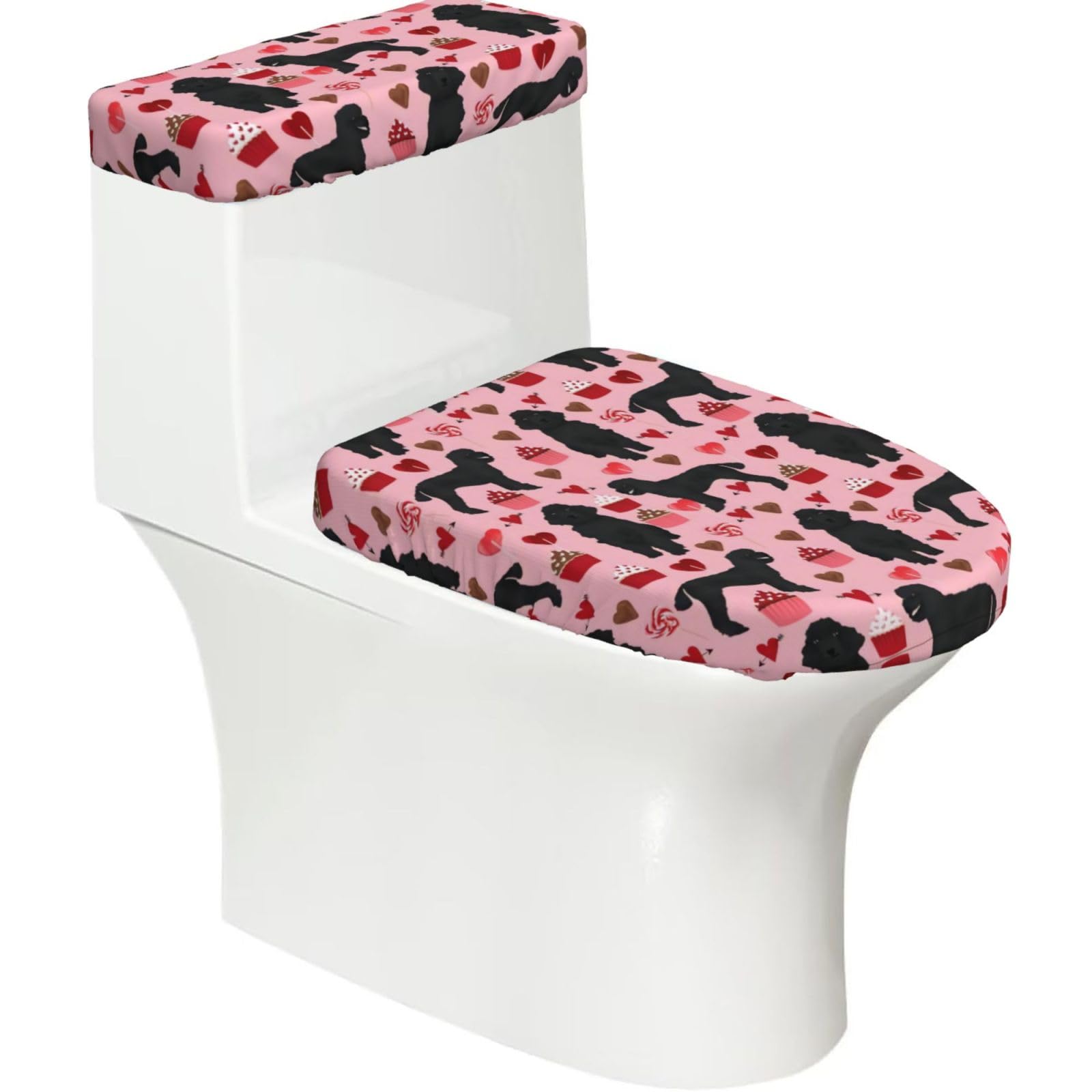 Mrowyc Black Pink Poodles Dogs Printed Toilet Seat Set - Set Of 2 - Universal Toilet Seat Cover - Housewarming Birthday Christmas Gift